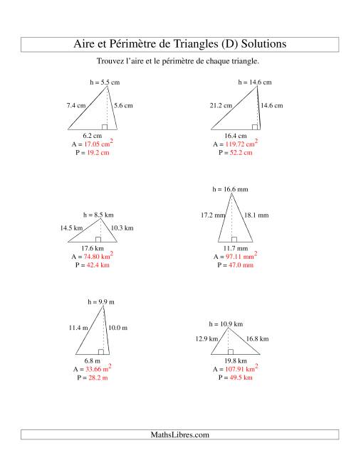 Aire et périmètre de triangles (jusqu'à 1 décimale; variation 5-20) (D) page 2