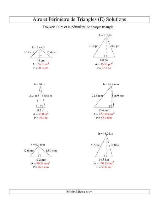 Aire et périmètre de triangles (jusqu'à 1 décimale; variation 5-20) (E) page 2