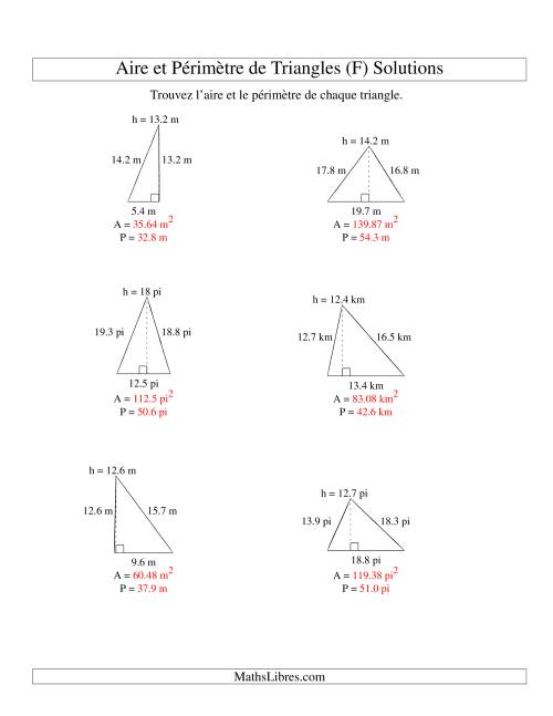 Aire et périmètre de triangles (jusqu'à 1 décimale; variation 5-20) (F) page 2