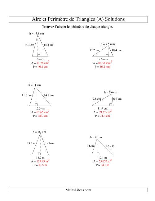 Aire et périmètre de triangles (jusqu'à 1 décimale; variation 5-20) (Tout) page 2