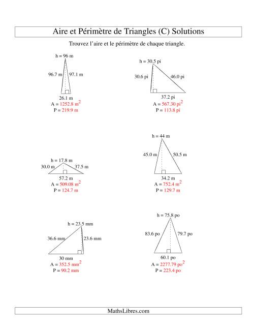 Aire et périmètre de triangles (jusqu'à 1 décimale; variation 10-99) (C) page 2
