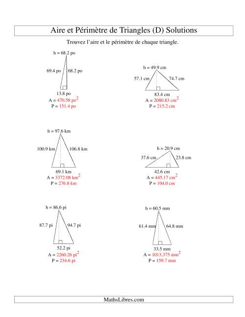 Aire et périmètre de triangles (jusqu'à 1 décimale; variation 10-99) (D) page 2