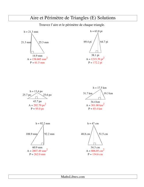 Aire et périmètre de triangles (jusqu'à 1 décimale; variation 10-99) (E) page 2
