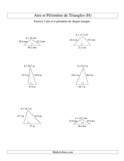 Aire et périmètre de triangles (jusqu'à 1 décimale; variation 10-99) (H)