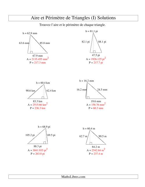 Aire et périmètre de triangles (jusqu'à 1 décimale; variation 10-99) (I) page 2