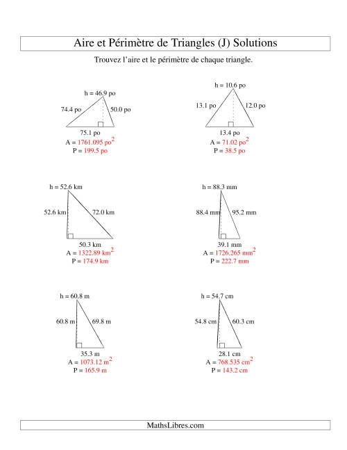 Aire et périmètre de triangles (jusqu'à 1 décimale; variation 10-99) (J) page 2
