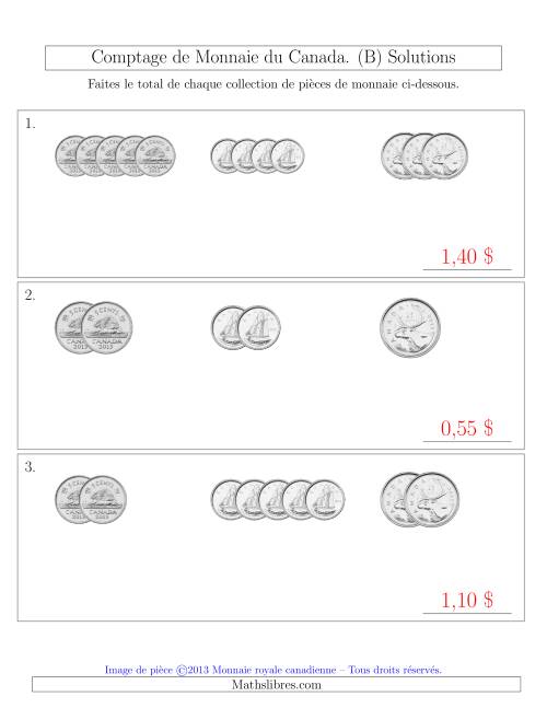 Comptage de Monnaie du Canada - Sans pièces de 1 Cent, 1 et 2 dollars - Petites Collections ($) (B) page 2