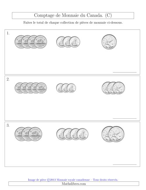 Comptage de Monnaie du Canada - Sans pièces de 1 Cent, 1 et 2 dollars - Petites Collections ($) (C)
