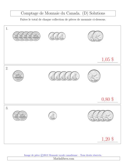 Comptage de Monnaie du Canada - Sans pièces de 1 Cent, 1 et 2 dollars - Petites Collections ($) (D) page 2
