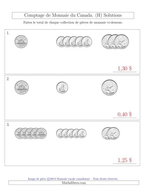 Comptage de Monnaie du Canada - Sans pièces de 1 Cent, 1 et 2 dollars - Petites Collections ($) (H) page 2