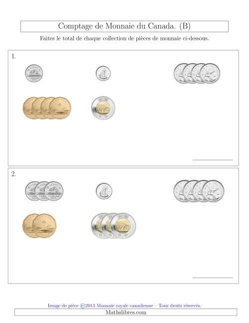 Comptage de Monnaie du Canada - Sans pièces de 1 Cent - Petites Collections ($) (B)