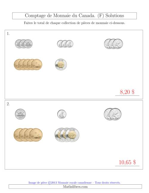 Comptage de Monnaie du Canada - Sans pièces de 1 Cent - Petites Collections ($) (F) page 2