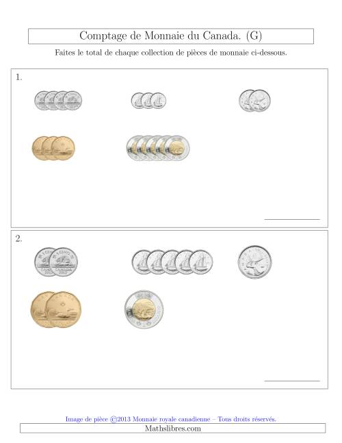 Comptage de Monnaie du Canada - Sans pièces de 1 Cent - Petites Collections ($) (G)