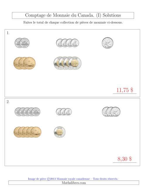 Comptage de Monnaie du Canada - Sans pièces de 1 Cent - Petites Collections ($) (I) page 2