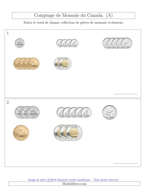 Comptage de Monnaie du Canada - Sans pièces de 1 Cent - Petites Collections ($) (Tout)
