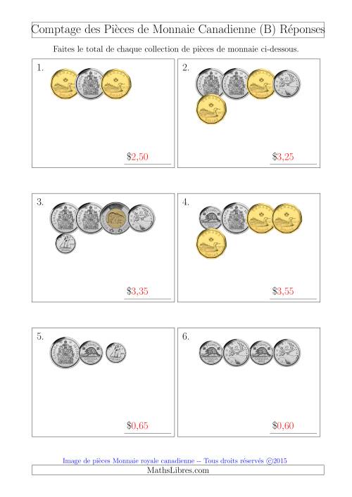 Comptage des Pièces de Monnaie Incluant 50 Cents (Petites Collections) (B) page 2