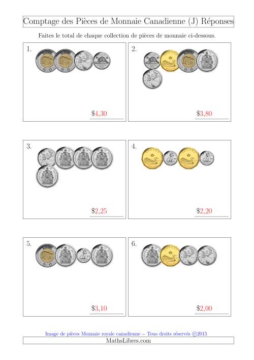 Comptage des Pièces de Monnaie Incluant 50 Cents (Petites Collections) (J) page 2