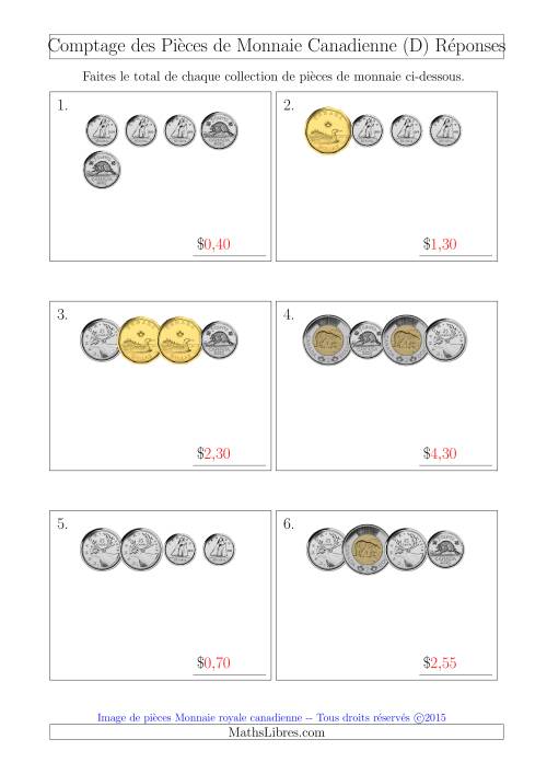 Comptage des Pièces de Monnaie Canadienne (Petites Collections) (D) page 2