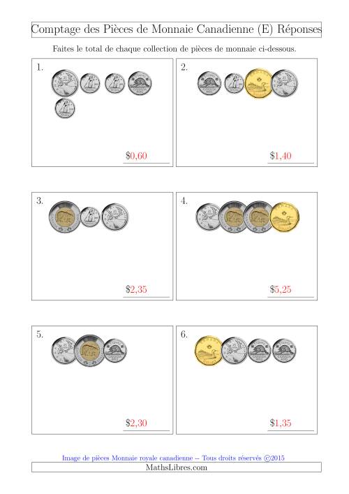 Comptage des Pièces de Monnaie Canadienne (Petites Collections) (E) page 2