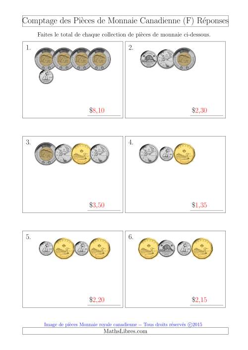 Comptage des Pièces de Monnaie Canadienne (Petites Collections) (F) page 2