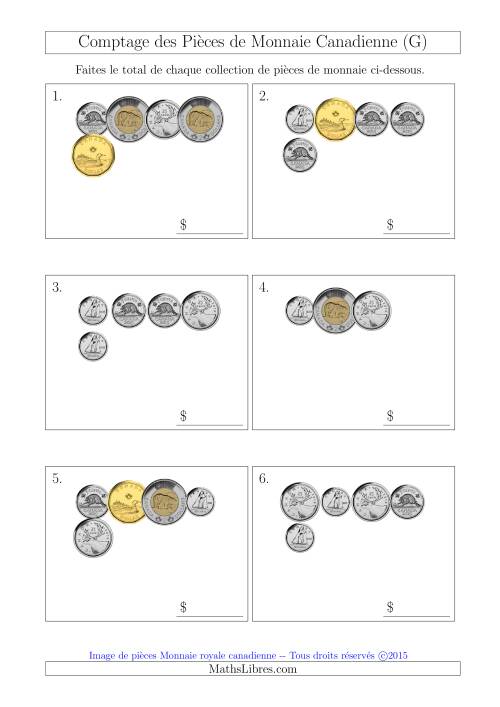 Comptage des Pièces de Monnaie Canadienne (Petites Collections) (G)