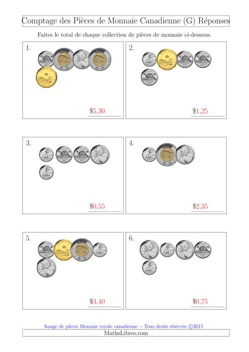Comptage des Pièces de Monnaie Canadienne (Petites Collections) (G) page 2