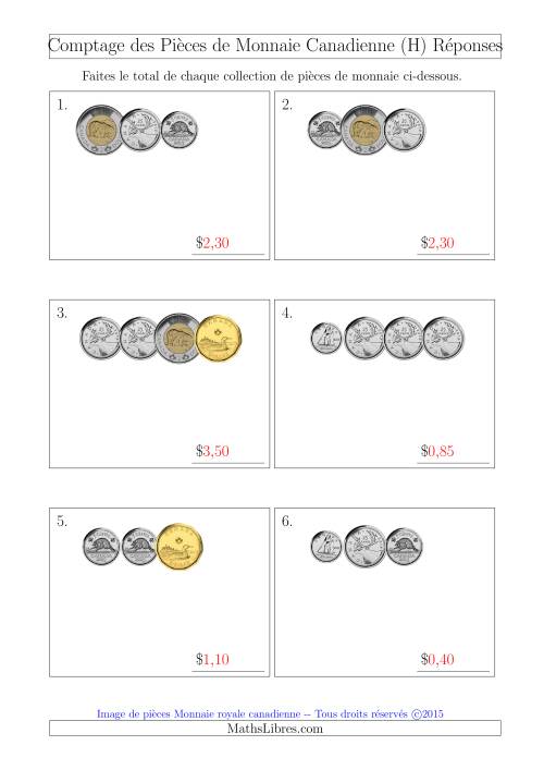 Comptage des Pièces de Monnaie Canadienne (Petites Collections) (H) page 2