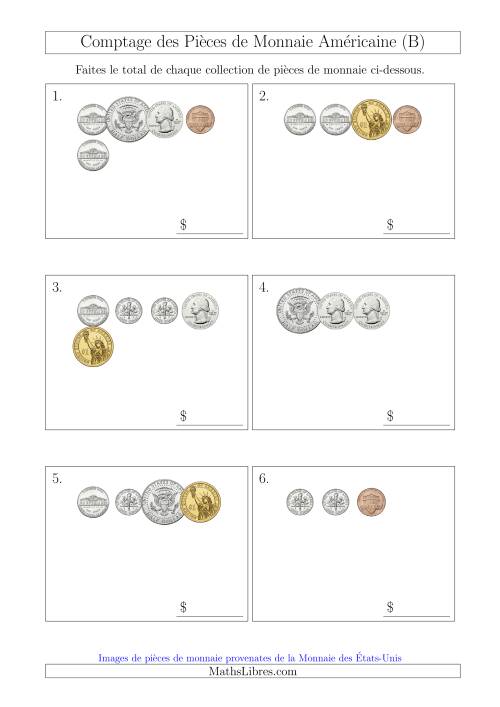 Comptage des Pièces de Monnaie Amécaine Incluant 1/2  1 Dollar (Petites Collections) (B)