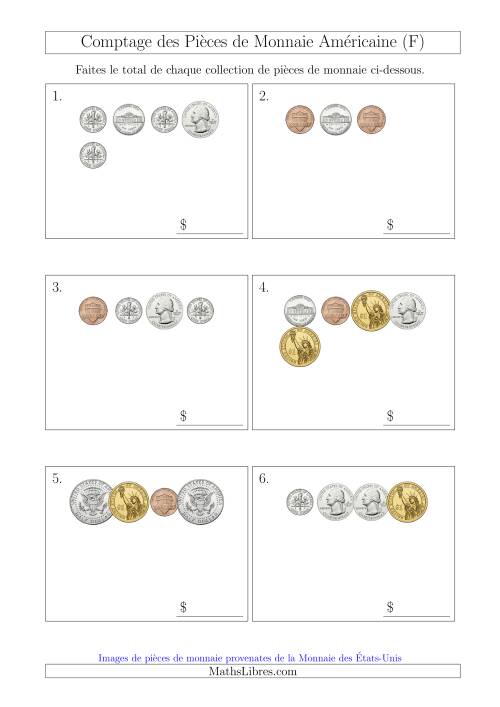 Comptage des Pièces de Monnaie Amécaine Incluant 1/2  1 Dollar (Petites Collections) (F)