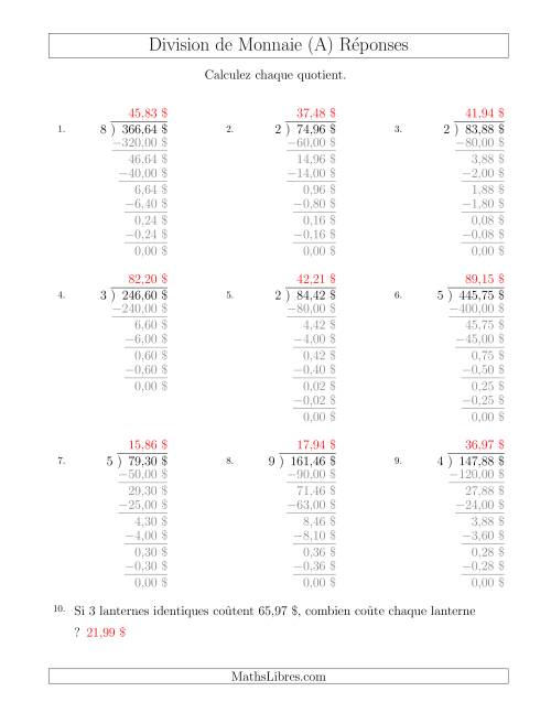 Division de Montants par Tranches de 1 Sous par un Diviseur à Un Chiffre ($) (Tout) page 2