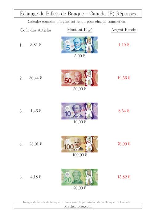 Échange de Billets de Banque Canadiens Jusqu'à 100 $ (F) page 2