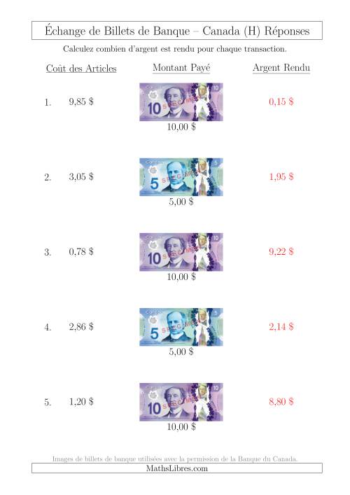Échange de Billets de Banque Canadiens Jusqu'à 10 $ (H) page 2
