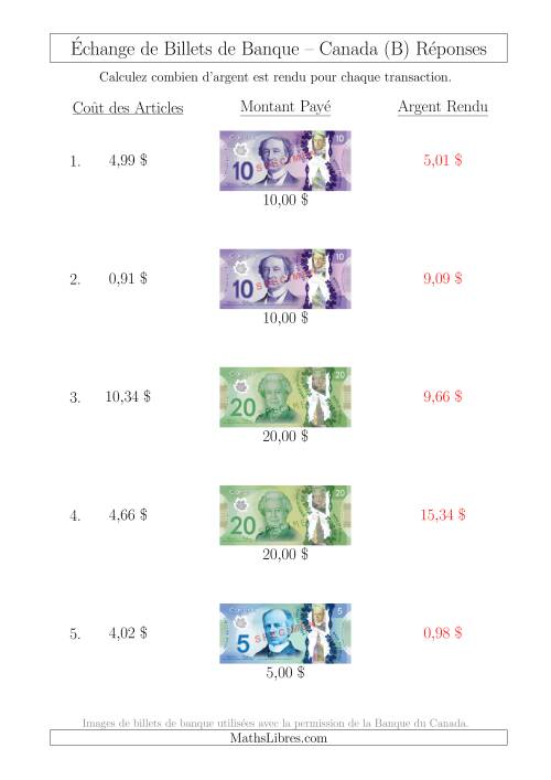 Échange de Billets de Banque Canadiens Jusqu'à 20 $ (B) page 2