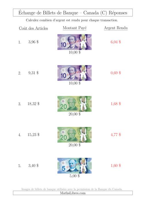 Échange de Billets de Banque Canadiens Jusqu'à 20 $ (C) page 2