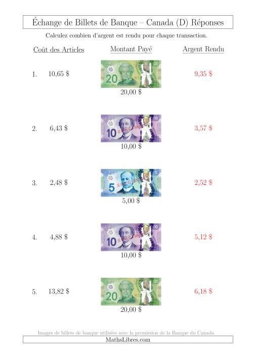 Échange de Billets de Banque Canadiens Jusqu'à 20 $ (D) page 2