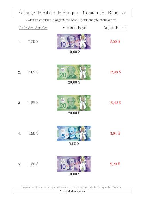 Échange de Billets de Banque Canadiens Jusqu'à 20 $ (H) page 2