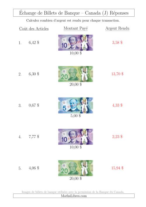 Échange de Billets de Banque Canadiens Jusqu'à 20 $ (J) page 2