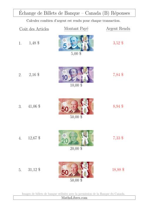 Échange de Billets de Banque Canadiens Jusqu'à 50 $ (B) page 2