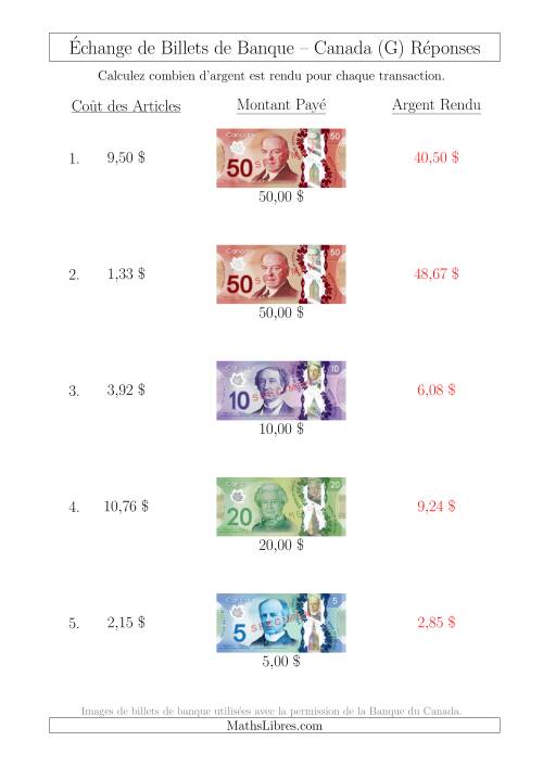 Échange de Billets de Banque Canadiens Jusqu'à 50 $ (G) page 2