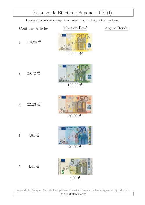 Échange de Billets de Banque UE Jusqu’à 200 € (I)