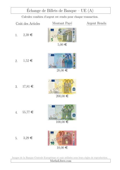 Échange de Billets de Banque UE Jusqu’à 200 € (Tout)