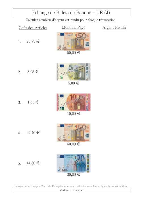 Échange de Billets de Banque UE Jusqu’à 50 € (J)