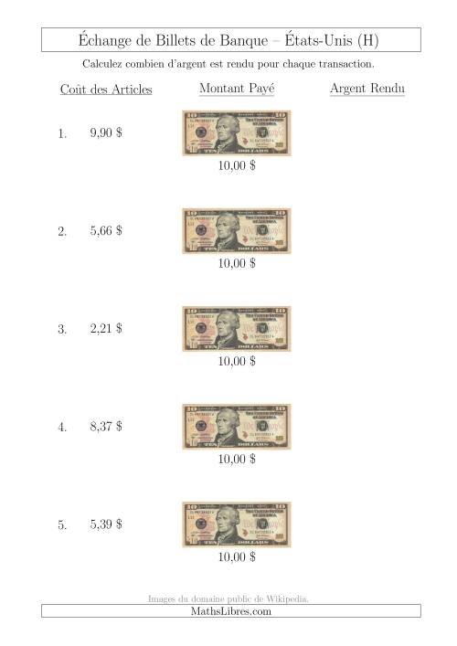 Échange de Billets de Banque Américains de 10 $ (H)