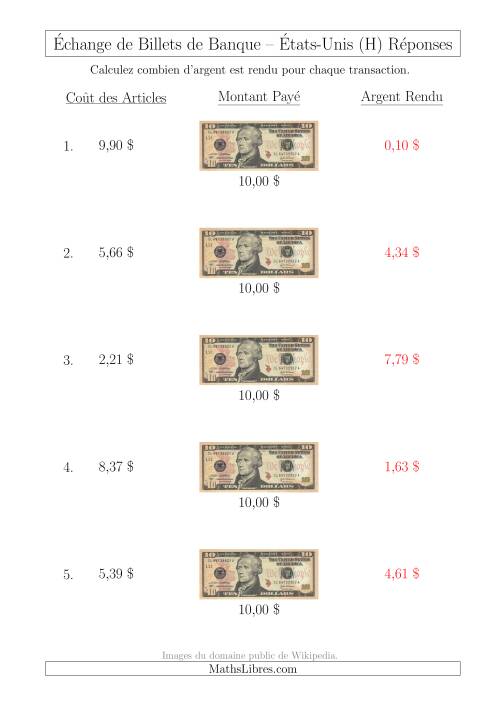 Échange de Billets de Banque Américains de 10 $ (H) page 2