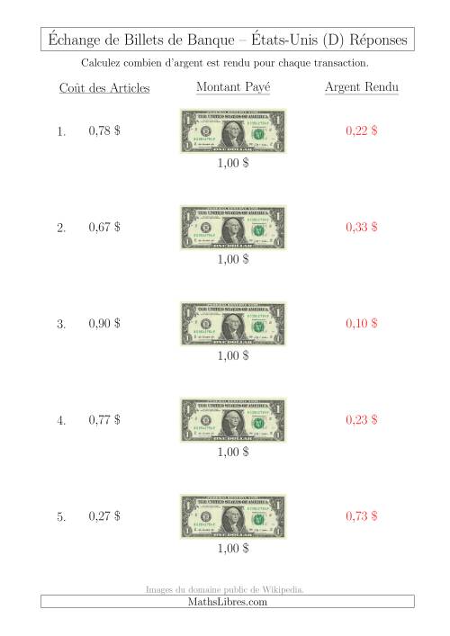Échange de Billets de Banque Américains de 1 $ (D) page 2