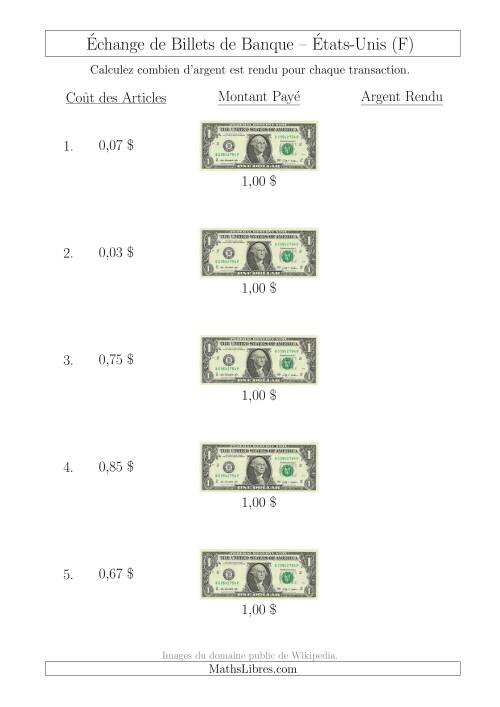 Échange de Billets de Banque Américains de 1 $ (F)