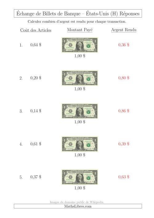 Échange de Billets de Banque Américains de 1 $ (H) page 2