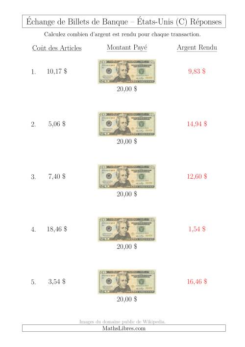 Échange de Billets de Banque Américains de 20 $ (C) page 2