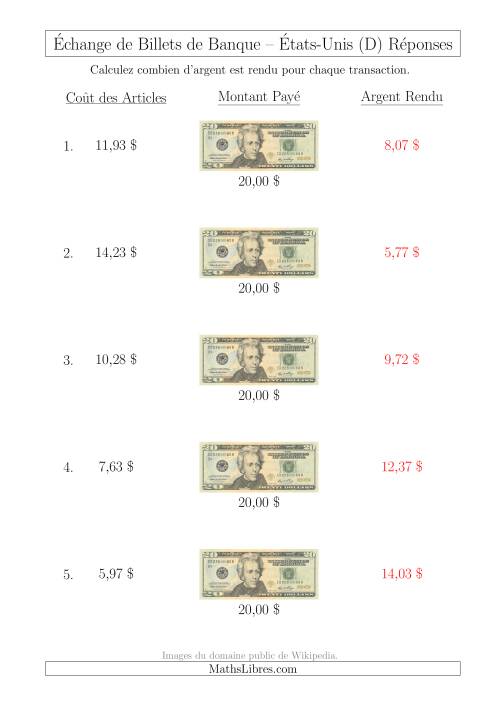 Échange de Billets de Banque Américains de 20 $ (D) page 2