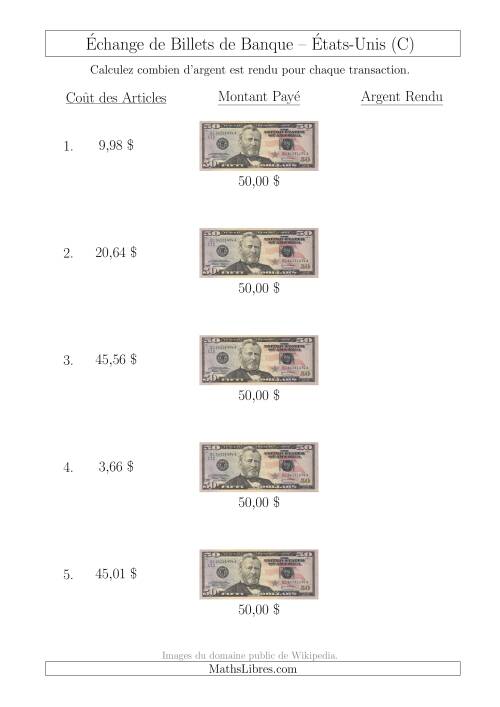 Échange de Billets de Banque Américains de 50 $ (C)